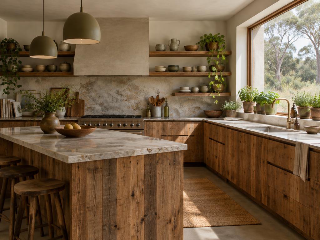 Kitchen with timber cabinetry and natural finishes
